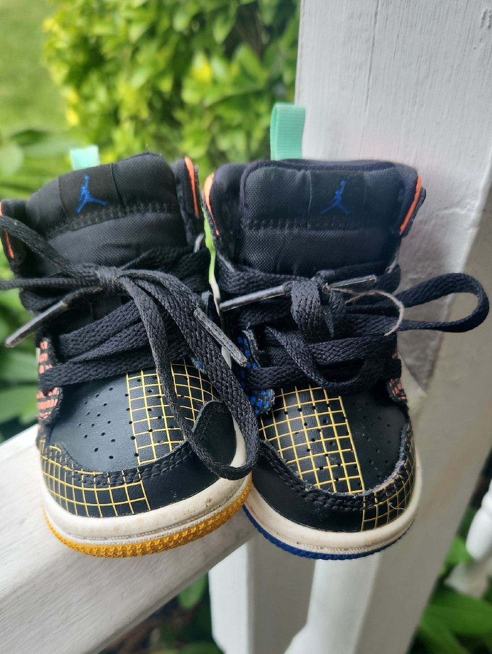 Jordan Kids Black Sneakers with Yellow Grid Accents
